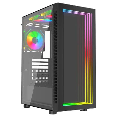 Vida Apeiron Black ARGB Gaming Case w/ Glass Side & Infinity Effect Front, E-ATX, 3x ARGB Fans