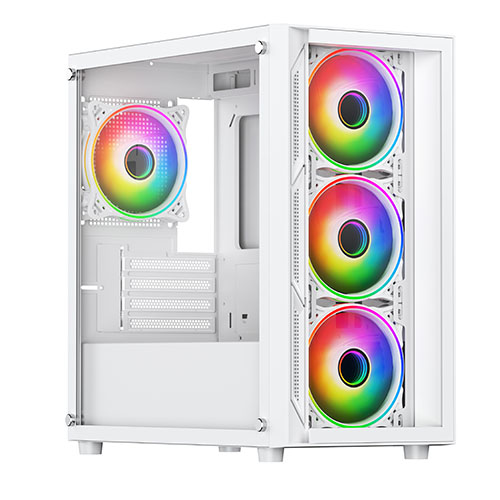 Vida Lucid White mATX Gaming PC Case, Micro ATX, 4x 120mm ARGB Fans, Tempered Glass panels[1]