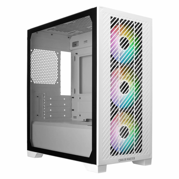 Cooler Master Elite 301 White Gaming Case w/ Glass Side, Micro ATX, 3x ARGB Fans, PSU Shroud, Intake Grill, USB-C