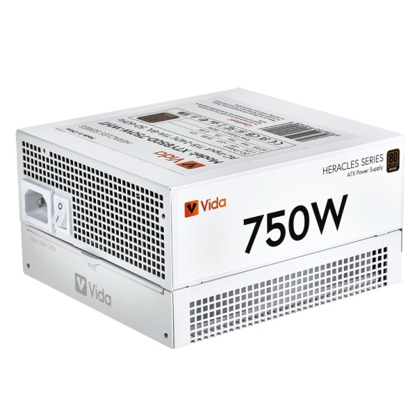 Vida Heracles White 750W 80 Plus Bronze ATX Power Supply PSU 14cm Ultra-Quiet FDM Fan, Flat Black Cables, 4x PCI-E[1]