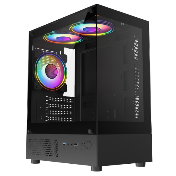 CiT Celsius Black Micro-ATX Gaming Case with Tempered Glass Front and Side Panels with 3 x CiT Celsius Dual-Ring Infinity Fans