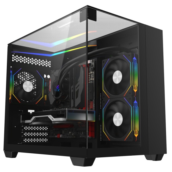 CiT Eclipse Black Micro-ATX Gaming Case With Three-Sided Tempered Glass and LED Strip With 3 x 120mm ARGB Fans