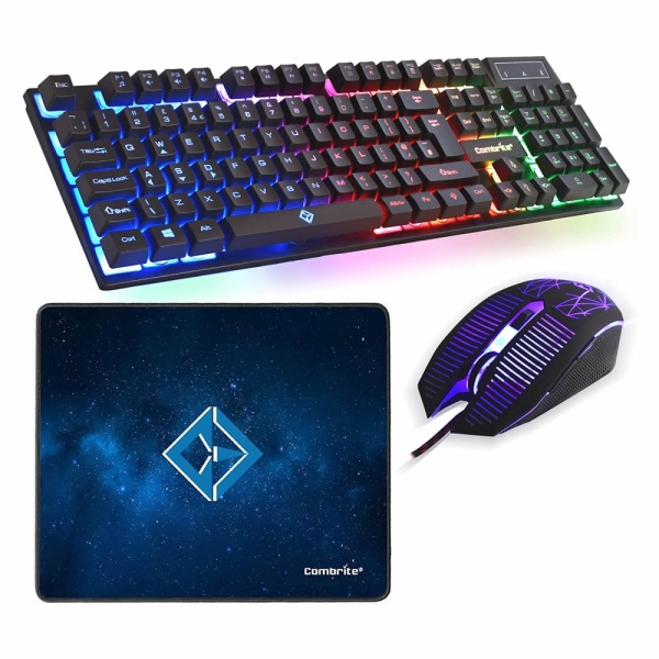 Combrite Raptor USB Keyboard And Mouse Combo Rainbow LED Backlit GKM689