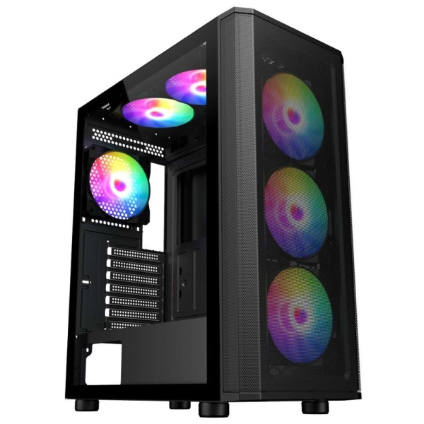 CiT Air Max Airflow Black ATX Gaming Case with Mesh Front and Tempered Glass Side Panel with 6 x ARGB Fans and 6-Port Hub