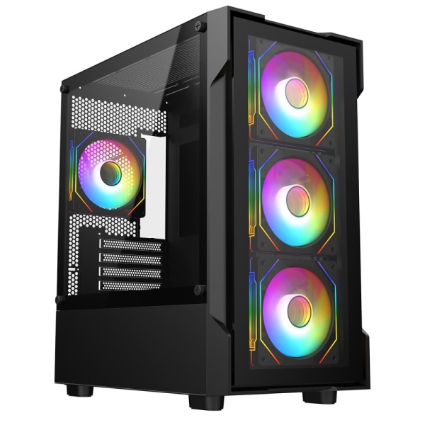 CiT Bolt Black Micro-ATX Gaming Case With 4 x 120mm ARGB Infinity Fans and Tempered Glass Panels With 30 Percent Tint