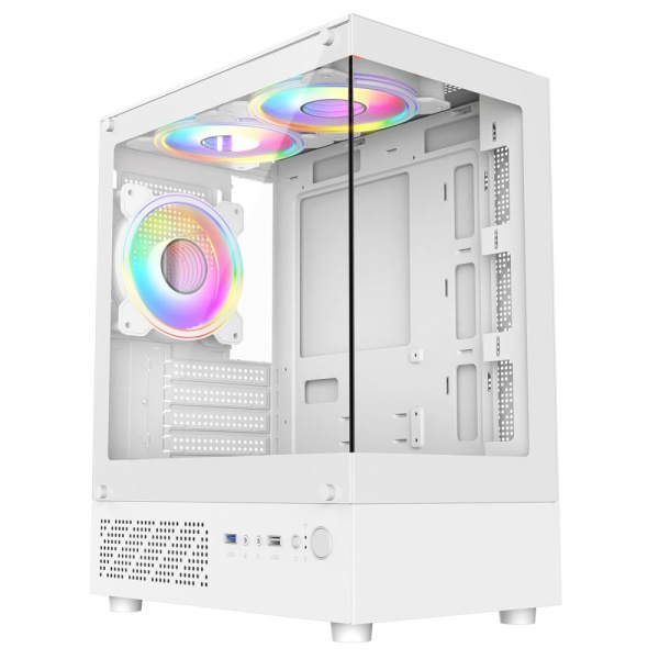 CiT Celsius White Micro-ATX Gaming Case with Tempered Glass Front and Side Panels with 3 x CiT Celsius Dual-Ring Infinity Fans[1]