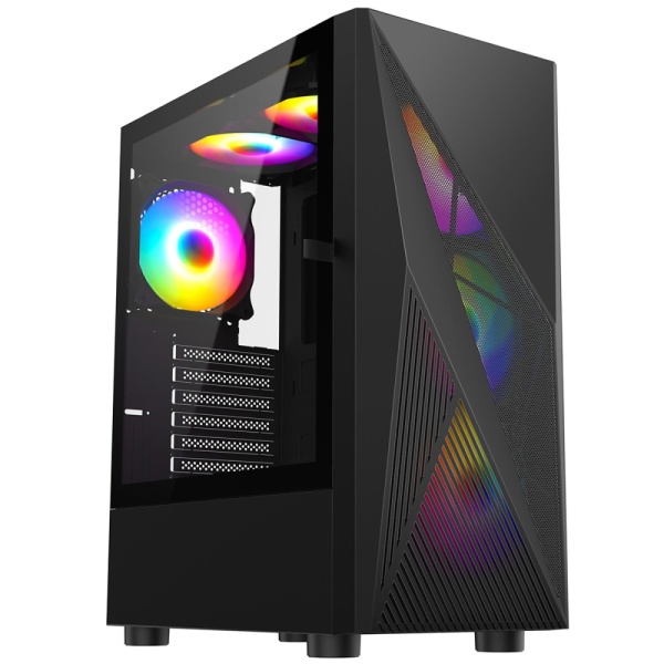 CiT Falcon Black ATX Mesh PC Gaming Case with 6 x 120mm ARGB Fans Included With Hinged Tempered Glass Side Panel