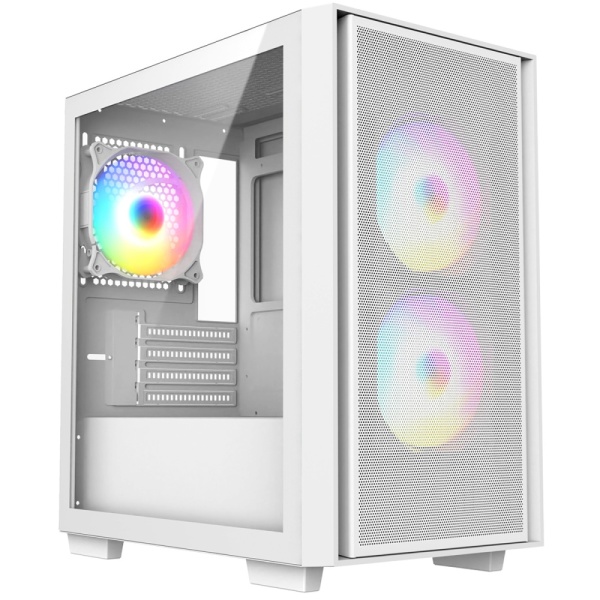 CIT Level 4 White Micro ATX Gaming PC Case Mesh Front Glass Side 3xARGB Fans