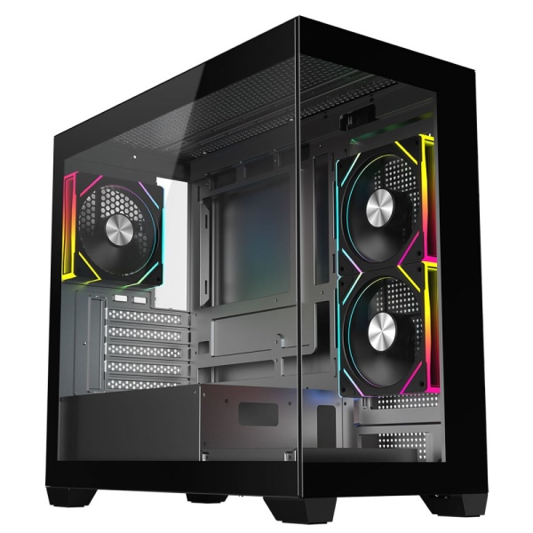 CiT Mercury Black Micro-ATX Gaming Case With Two-Sided Tempered Glass and Power Supply Shroud With 3 x 120mm Infinity PWM ARGB Fans