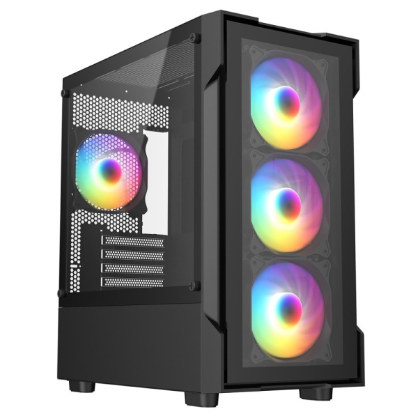 CiT Tsunami Black Micro-ATX Gaming Case With 4 x 120mm ARGB Fans and Tempered Glass Panels With 30 Percent Tint