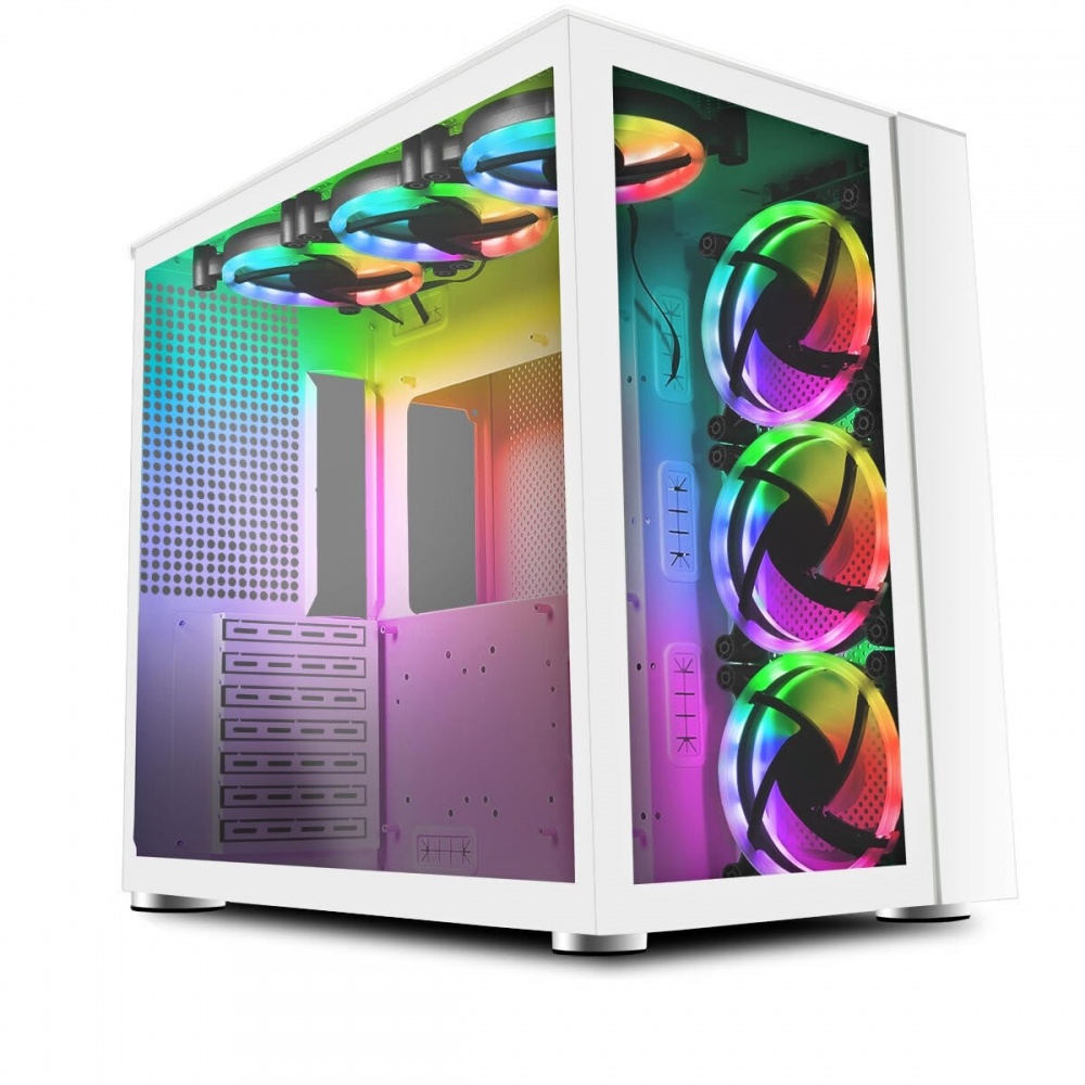 Gamemax Infinity White USB3.0 /Type C Tempered Glass ATX Mid Tower Gaming  Computer Case w/ DualTempered Glass Panels (Fans Not Included) 