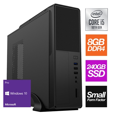 Small Form Factor - Intel i5 10400 6 Core 12 Threads 2.90GHz (4.30GHz Boost), 8GB RAM, 240GB SSD, No Optical, with Windows 10 Pro - Small Foot Print for Home or Office Use - Pre-Built PC