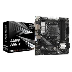 Asrock B450M PRO4-F, AMD B450, AM4, Micro ATX, 4 DDR4, XFire, VGA, DVI, HDMI, M.2