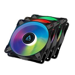 Arctic P12 12cm Pressure Optimised PWM PST ARGB 0dB Case Fans x3, Fluid Dynamic, 12 LEDs, 0-2000 RPM