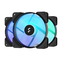 Fractal Design Aspect 12 12cm RGB Case Fans x3, Rifle Bearing, Supports Chaining, Aerodynamic Stator Struts, 1200 RPM, Black Frame