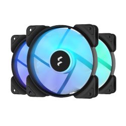 Fractal Design Aspect 12 12cm RGB PWM Case Fans x3, Rifle Bearing, Supports Chaining, Aerodynamic Stator Struts, 500-2000 RPM, Black Frame