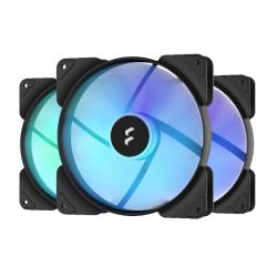 Fractal Design Aspect 14 14cm RGB Case Fans x3, Rifle Bearing, Supports Chaining, Aerodynamic Stator Struts, 1000 RPM, Black Frame