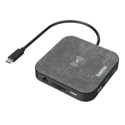 Hama Connect2QiCharge USB-C 12-in-1 External Hub w/ Wireless Charger - USB-C (PD Power), USB-C (Data), 4x USB-A, VGA, HDMI, SD/Micro SD, 3.5mm Jack