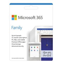 Microsoft Office 365 Family, 6 Users - 5 Devices Each (PC, Mac, iOS & Android), 1 Year Subscription