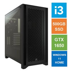 Spire ATX Gaming Tower PC, Corsair 4000D Case, i3-12100F, 8GB 3200MHz, 500GB SSD, GTX1650 GPU, Wi-Fi6, Bequiet 450W, Windows 11 Home