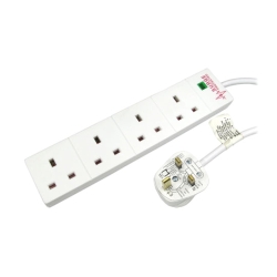 Spire Mains Power Multi Socket Extension Lead, 4-Way, 2M Cable, Surge Protected