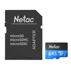 Netac P500 64GB Micro SD HD XC Card with SD Adapter, U1 Class 10, Up to 90MB/s