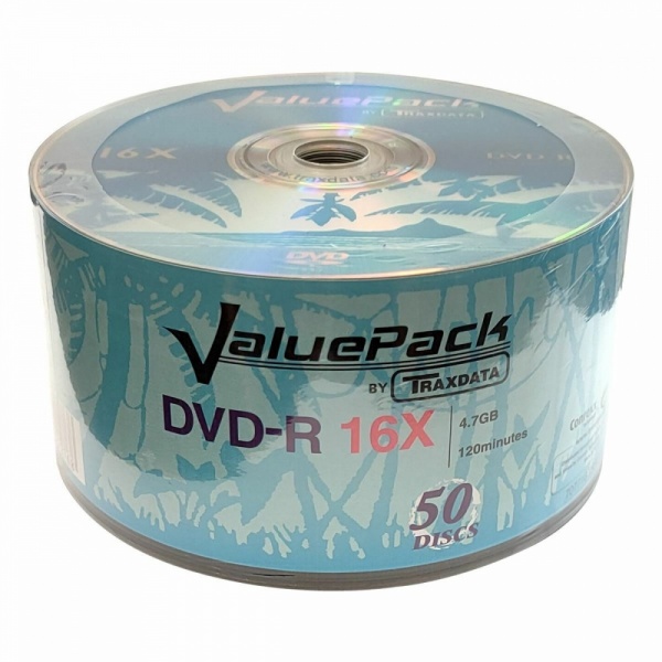 Traxdata DVD-R Blank Recordable Discs Logo Top 16x 4.7GB Value Pack-50 Pack